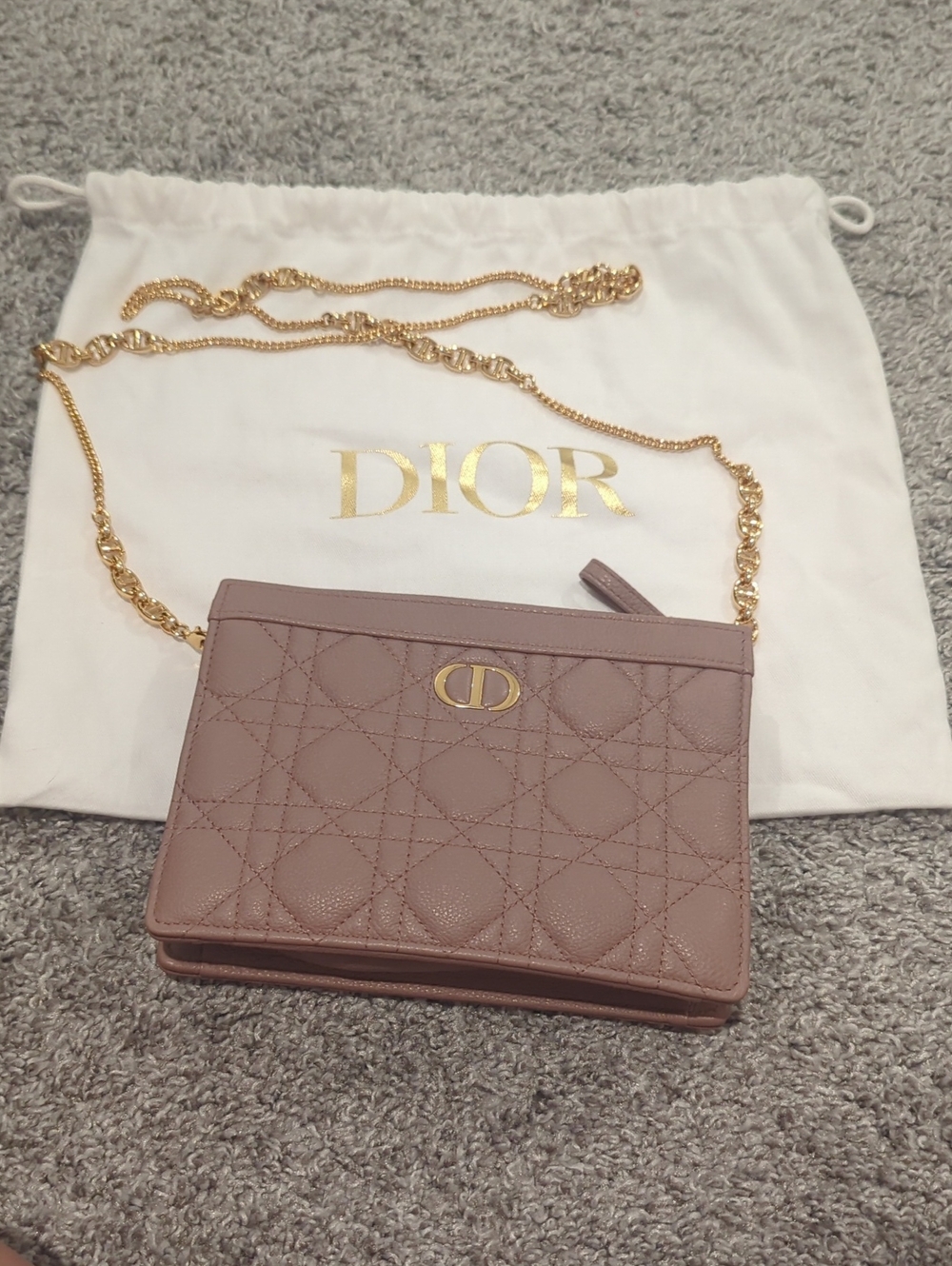 Dior Pink Taupe Quilted Chain Crossbody Clutch